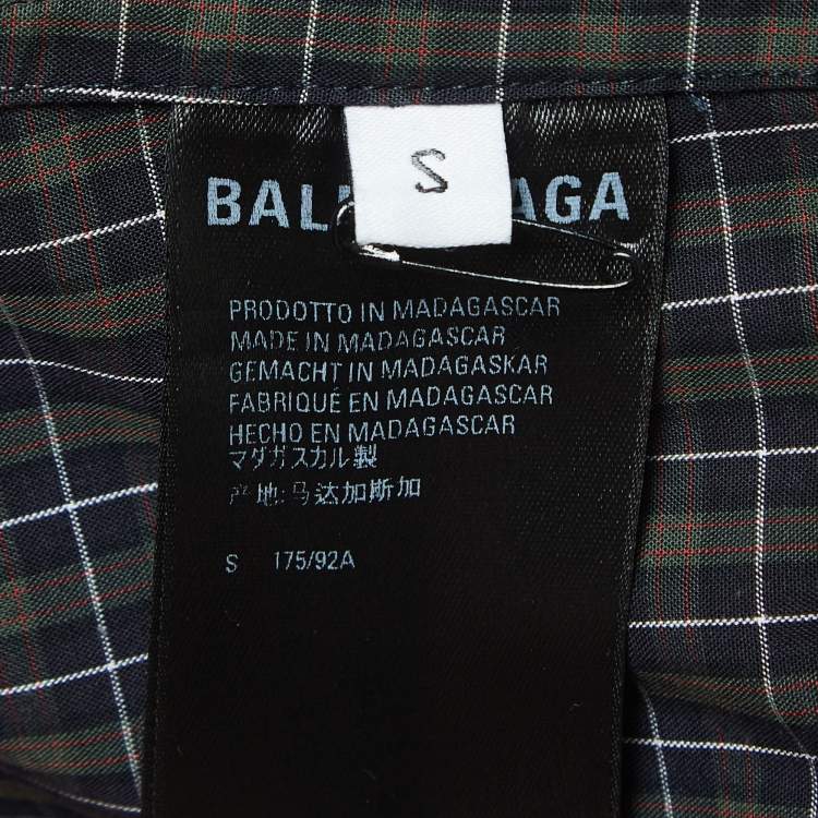 Pre Owned Balenciaga Green Checked Cotton Oversized Shirt S