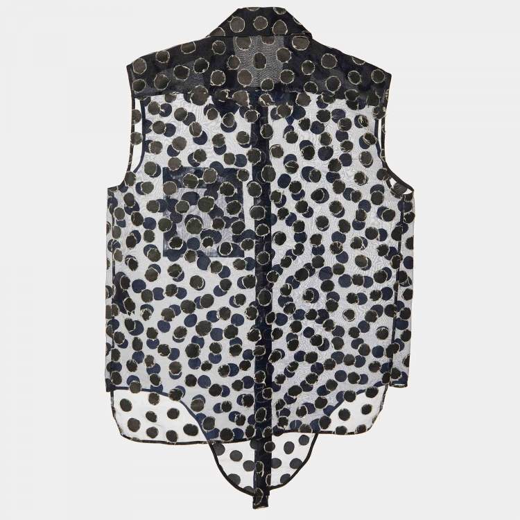 Pre Owned Balenciaga Navy Blue Dotted Pattern Organza Button Front Blouse M