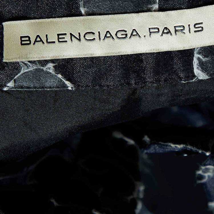 Pre Owned Balenciaga Navy Blue Dotted Pattern Organza Button Front Blouse M