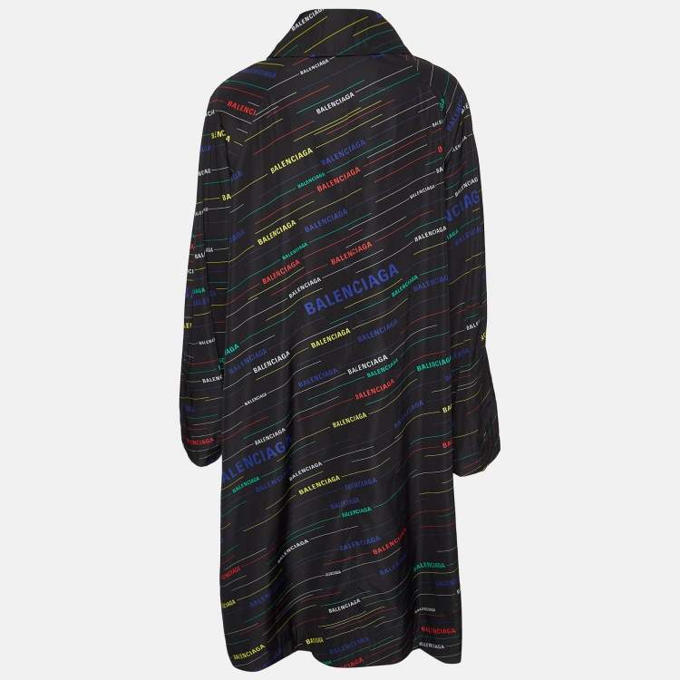 Pre Owned Balenciaga Black All Over Logo Print Technical Oversized Coat S