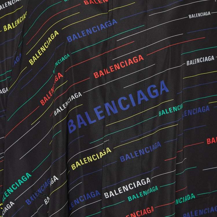 Pre Owned Balenciaga Black All Over Logo Print Technical Oversized Coat S