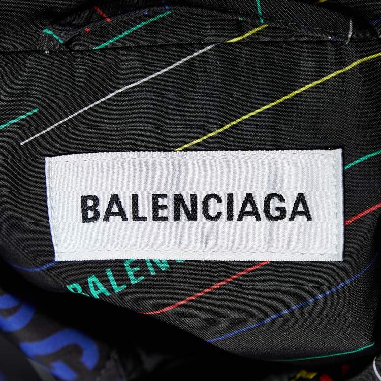 Pre Owned Balenciaga Black All Over Logo Print Technical Oversized Coat S