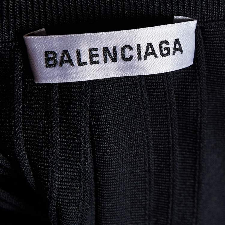 Pre Owned Balenciaga Black All-Over Logo Print Knit Pleated Midi Skirt M