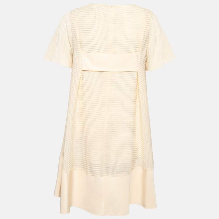 Pre Owned Balenciaga Cream Silk Pintuck Detail A-Line Shift Dress M