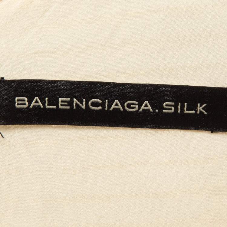 Pre Owned Balenciaga Cream Silk Pintuck Detail A-Line Shift Dress M