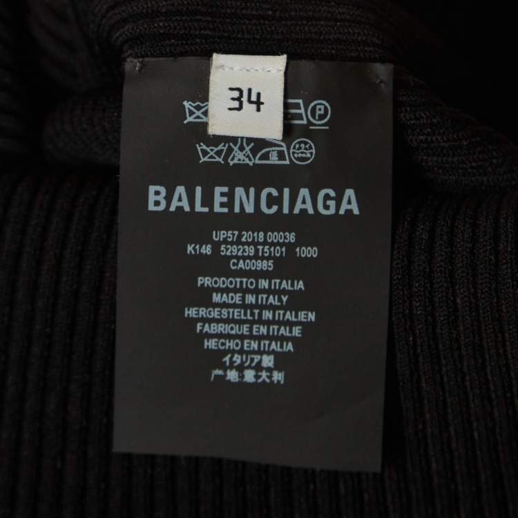 مملوكة مسبقًا Balenciaga Black Logo Applique Rip Knit Crew Neck Top S