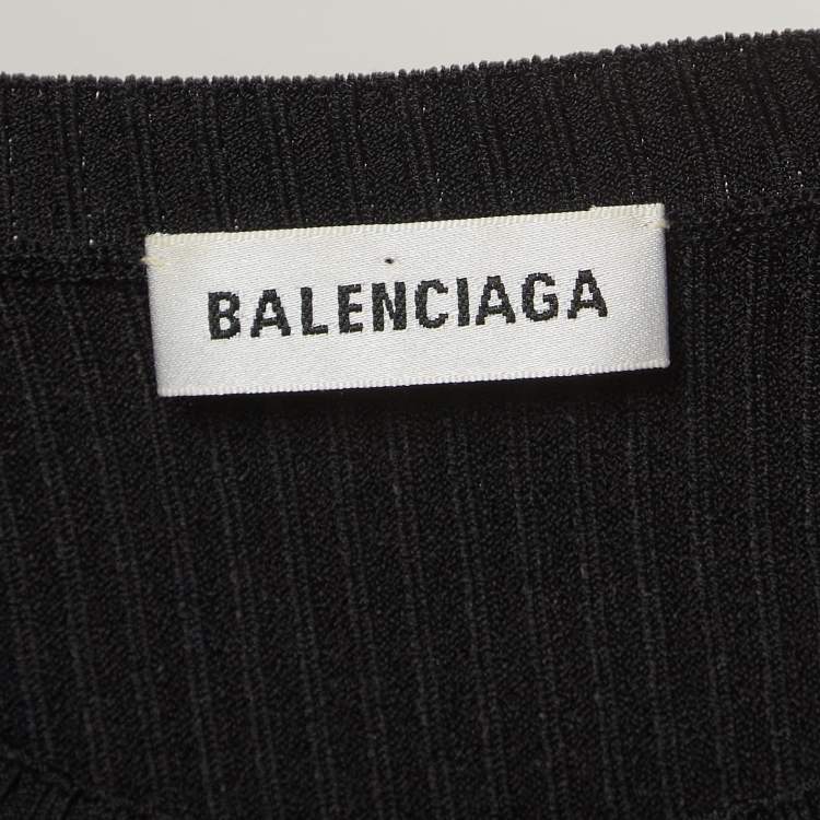 مملوكة مسبقًا Balenciaga Black Logo Applique Rip Knit Crew Neck Top S