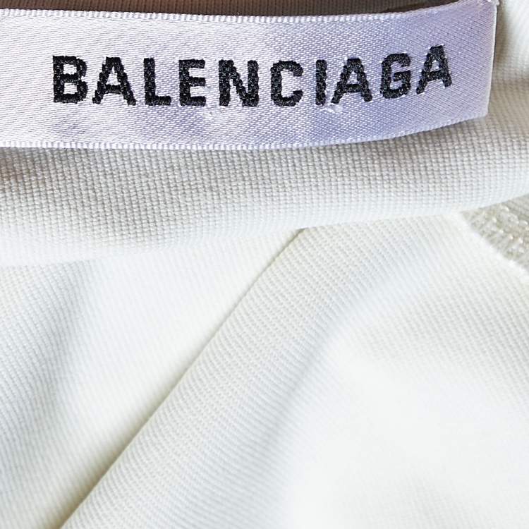 Pre Owned Balenciaga Red/Cream Silk & Knit Layered Midi Dress M