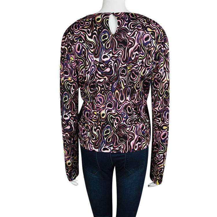 Pre Owned Balenciaga Multicolor Printed Knit Long Sleeve Top M