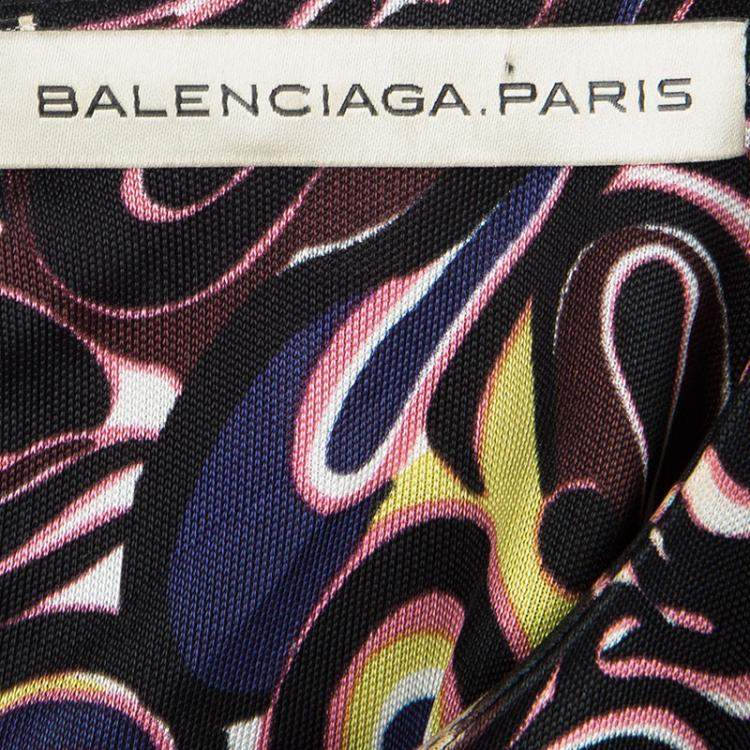 Pre Owned Balenciaga Multicolor Printed Knit Long Sleeve Top M