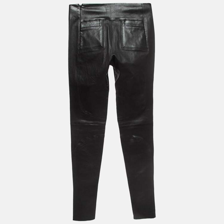Pre Owned Balenciaga Black Leather Skinny Trousers M