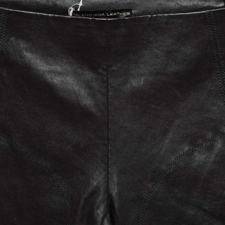 Pre Owned Balenciaga Black Leather Skinny Trousers M