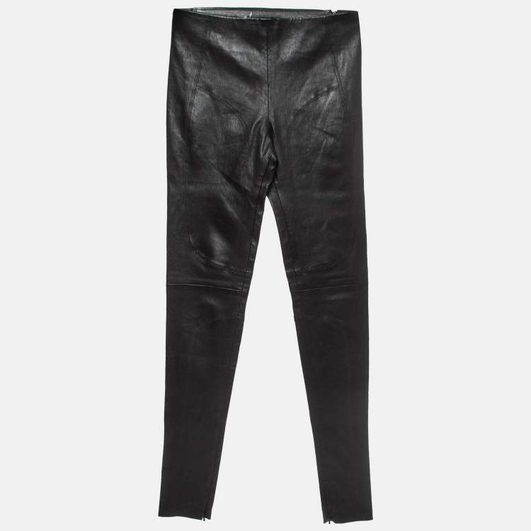 Pre Owned Balenciaga Black Leather Skinny Trousers M