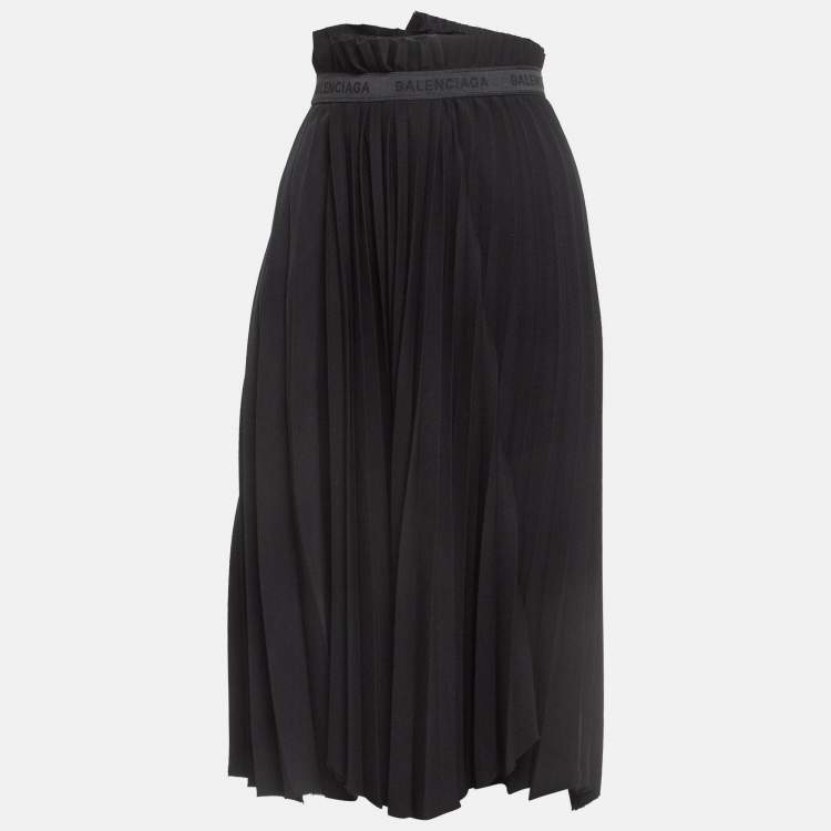 Pre Owned Balenciaga Black Crepe Plisse Asymmetric Midi Skirt S