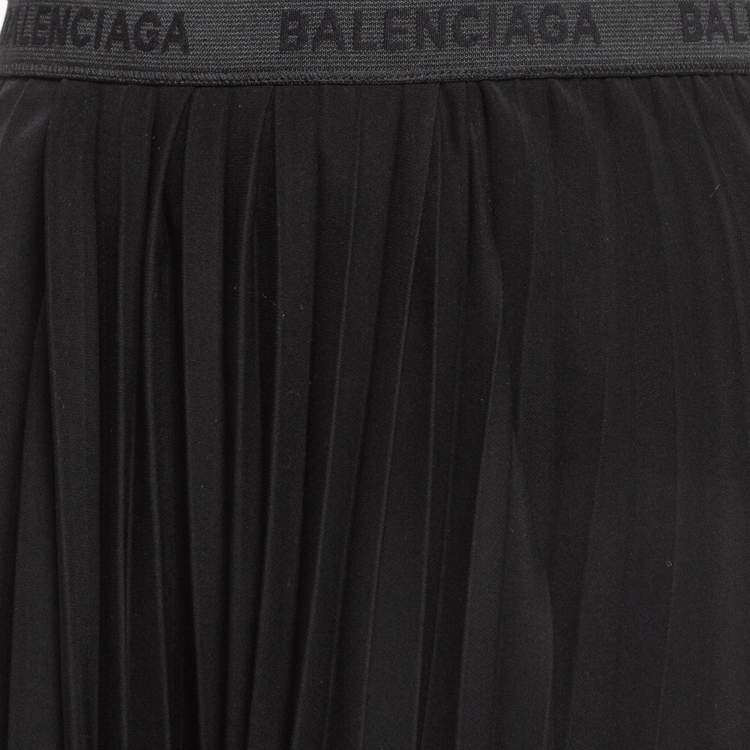 Pre Owned Balenciaga Black Crepe Plisse Asymmetric Midi Skirt S