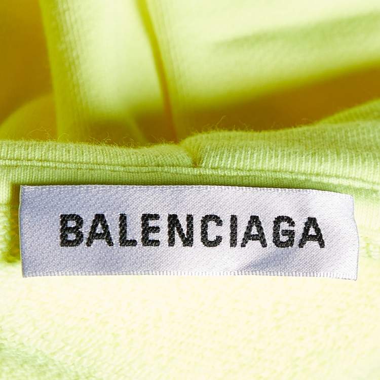 Pre Owned Balenciaga Neon Yellow Crew Print Cotton Oversized Hoodie XS