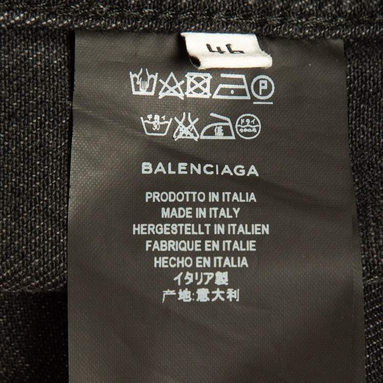 Pre Owned Balenciaga Black Sinner Embroidered Denim Distressed Jacket XL
