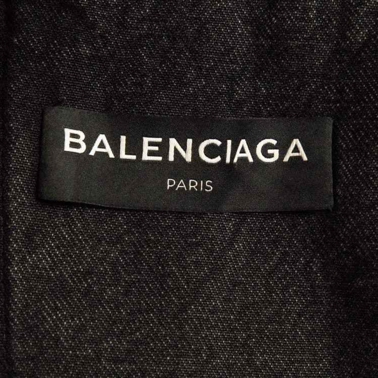 Pre Owned Balenciaga Black Sinner Embroidered Denim Distressed Jacket XL