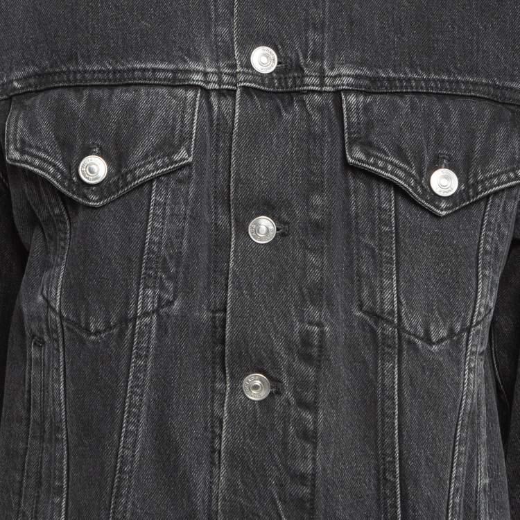Pre Owned Balenciaga Black Sinner Embroidered Denim Distressed Jacket XL
