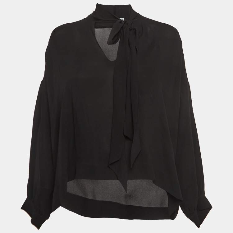 Pre Owned Balenciaga Black Silk Neck Tie Top S