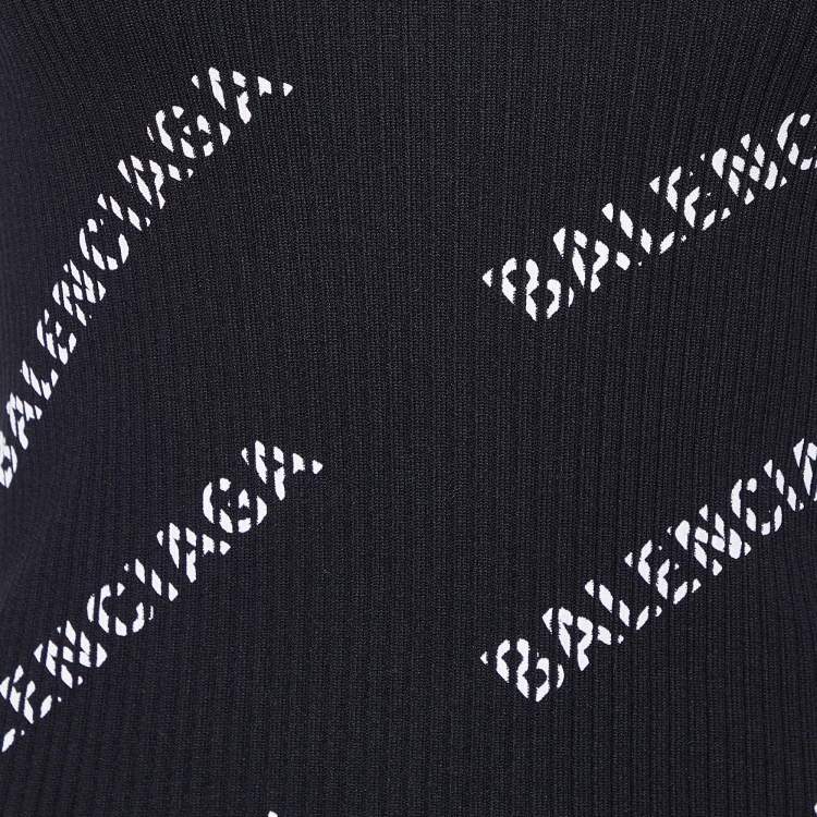 Pre Owned Balenciaga Black Logo Print Rib Knit Jumper XS