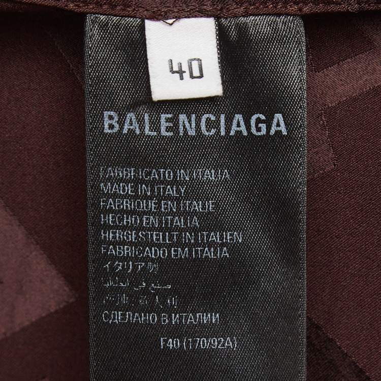 Pre Owned Balenciaga Burgundy Logo Jacquard Satin Oversized Shirt M