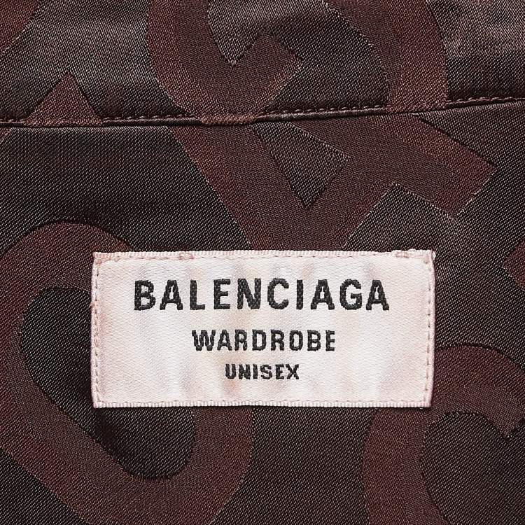 Pre Owned Balenciaga Burgundy Logo Jacquard Satin Oversized Shirt M