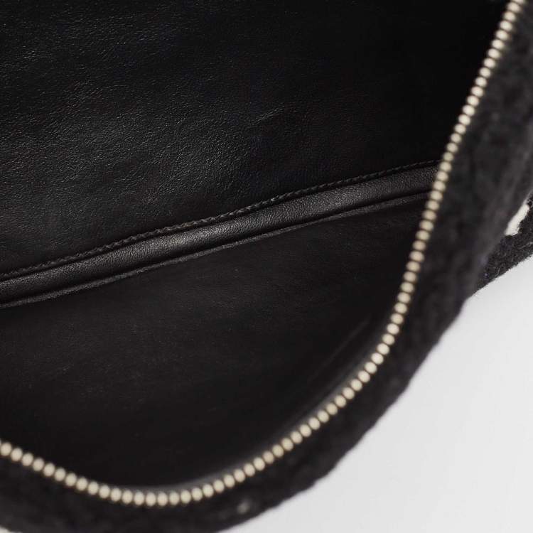 Pre Owned Balenciaga Black/White Shearling Logo Zip Pouch