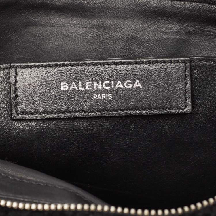 Pre Owned Balenciaga Black/White Shearling Logo Zip Pouch