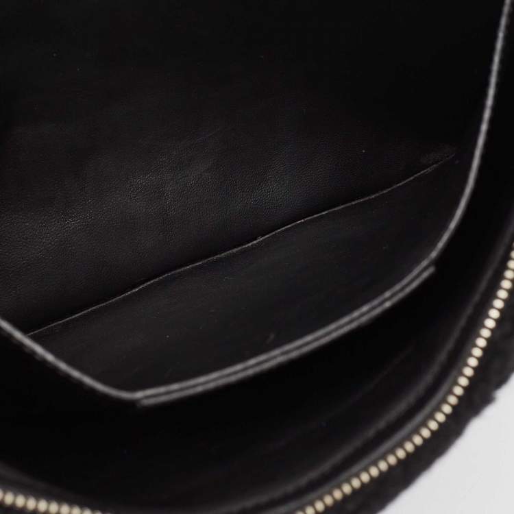Pre Owned Balenciaga Black/White Shearling Logo Zip Pouch