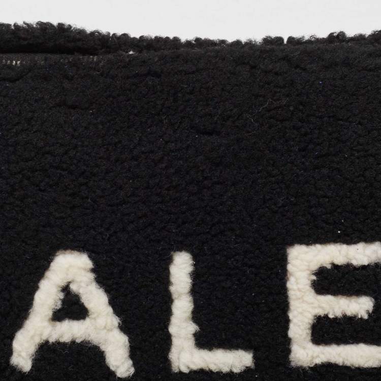 Pre Owned Balenciaga Black/White Shearling Logo Zip Pouch