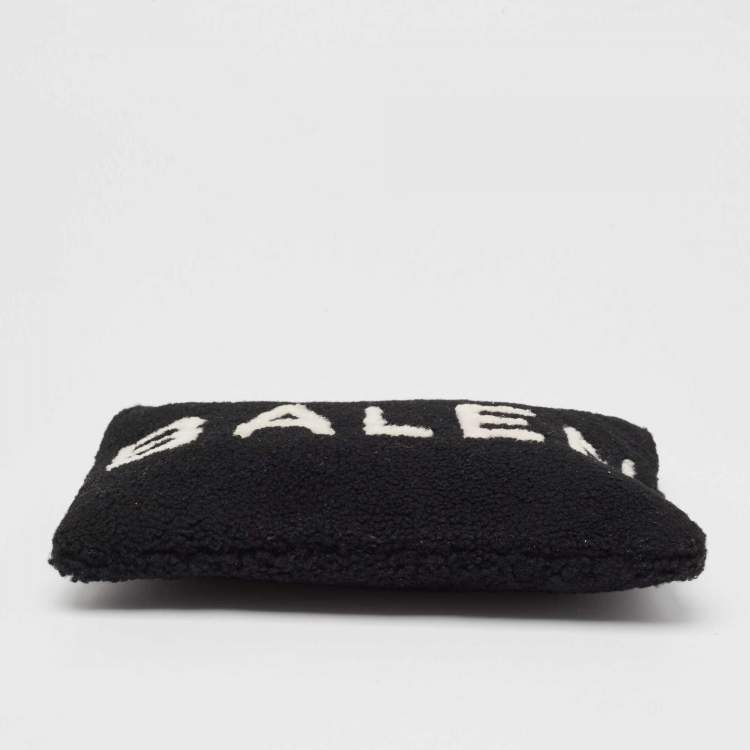 Pre Owned Balenciaga Black/White Shearling Logo Zip Pouch