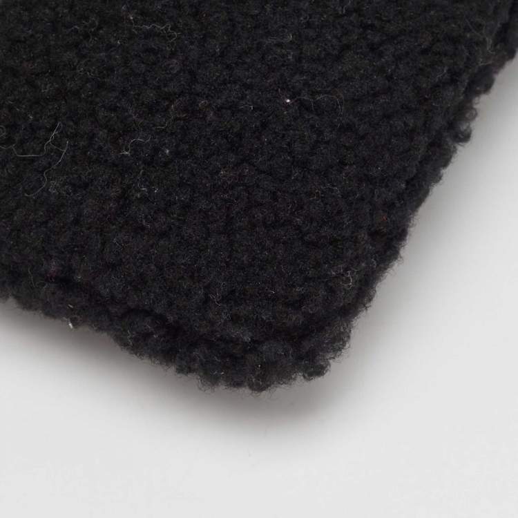 Pre Owned Balenciaga Black/White Shearling Logo Zip Pouch