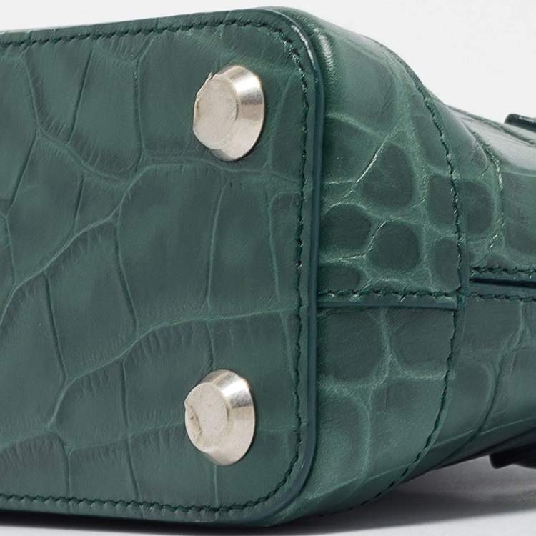 Pre Owned Balenciaga Green Croc Embossed Leather XXS Ville Satchel