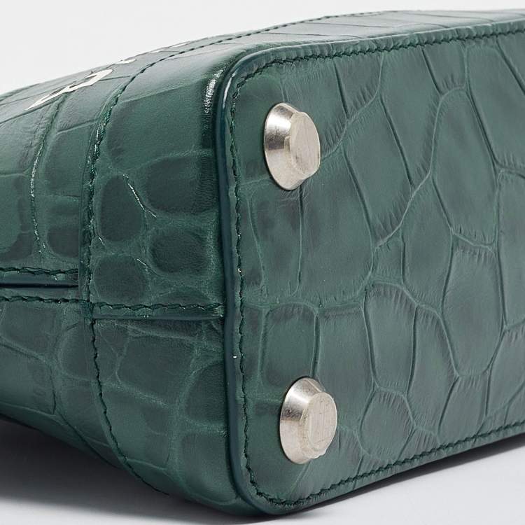 Pre Owned Balenciaga Green Croc Embossed Leather XXS Ville Satchel
