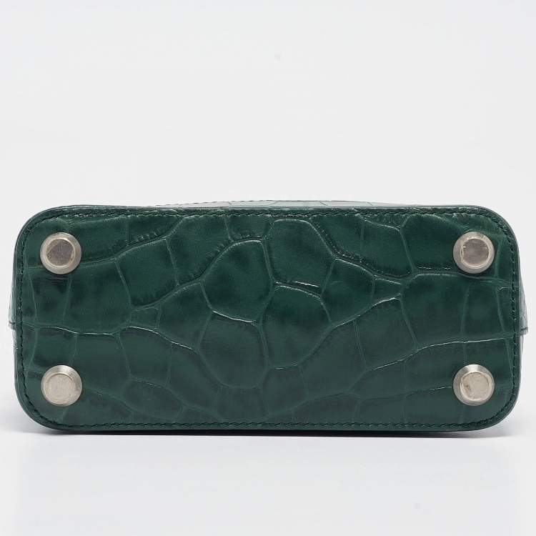 Pre Owned Balenciaga Green Croc Embossed Leather XXS Ville Satchel