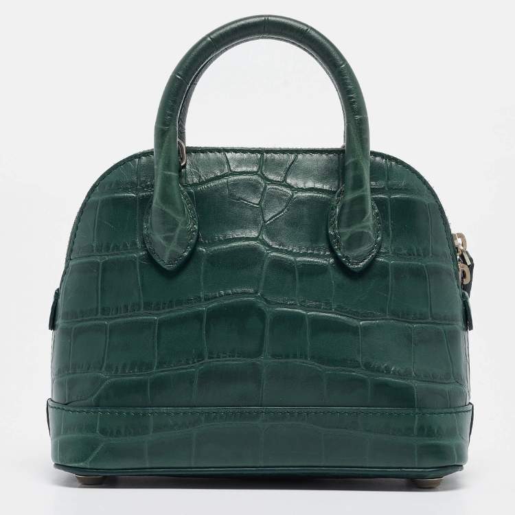 Pre Owned Balenciaga Green Croc Embossed Leather XXS Ville Satchel
