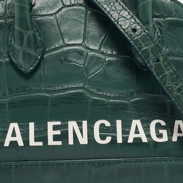 Pre Owned Balenciaga Green Croc Embossed Leather XXS Ville Satchel