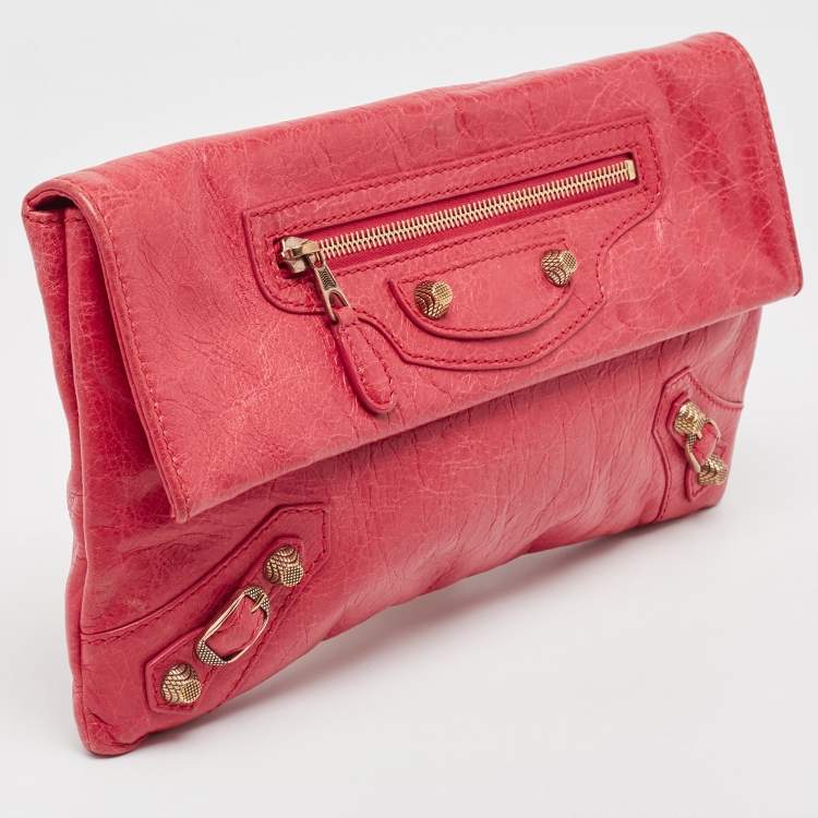 Pre Owned Balenciaga Dark Pink Leather RGH Envelope Clutch