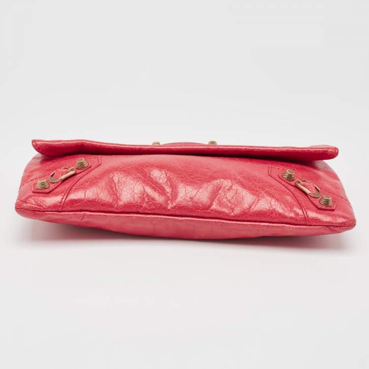 Pre Owned Balenciaga Dark Pink Leather RGH Envelope Clutch