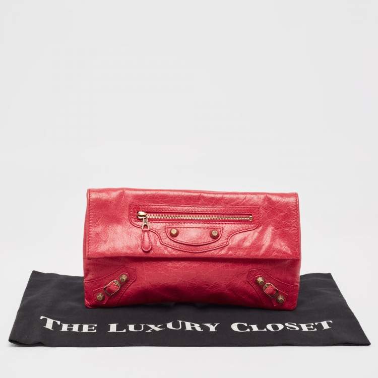 Pre Owned Balenciaga Dark Pink Leather RGH Envelope Clutch