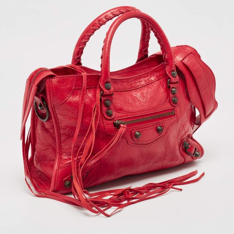 Pre Owned Balenciaga Red Leather Small Classic City RH Tote