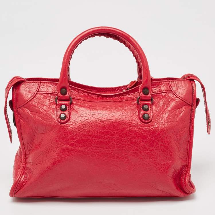 Pre Owned Balenciaga Red Leather Small Classic City RH Tote