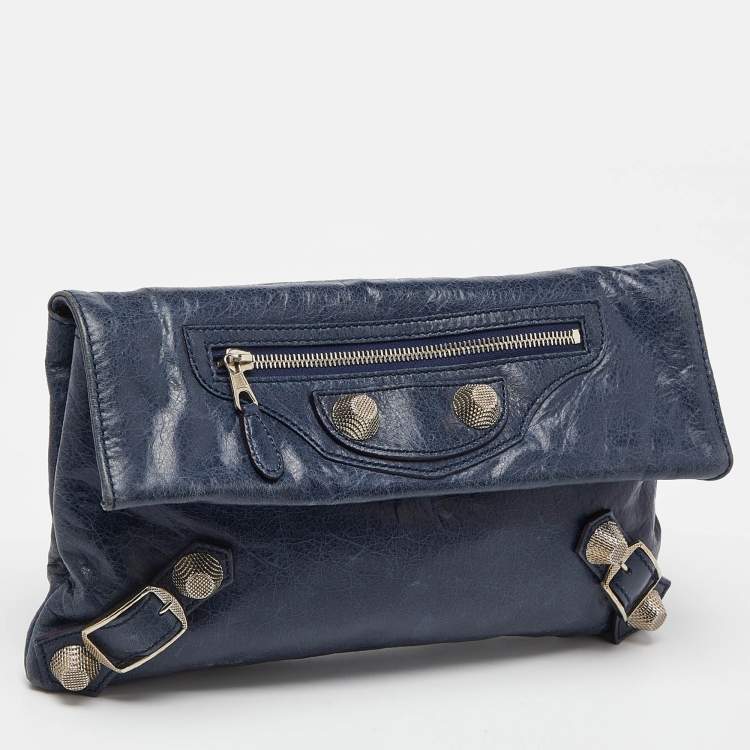 Pre Owned Balenciaga Blue Leather Giant 21 Envelope Clutch