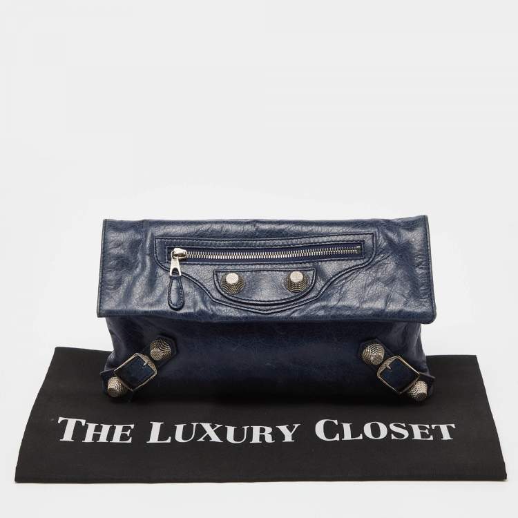 Pre Owned Balenciaga Blue Leather Giant 21 Envelope Clutch