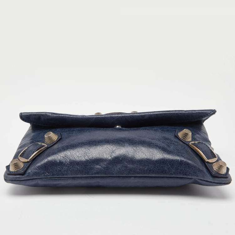 Pre Owned Balenciaga Blue Leather Giant 21 Envelope Clutch