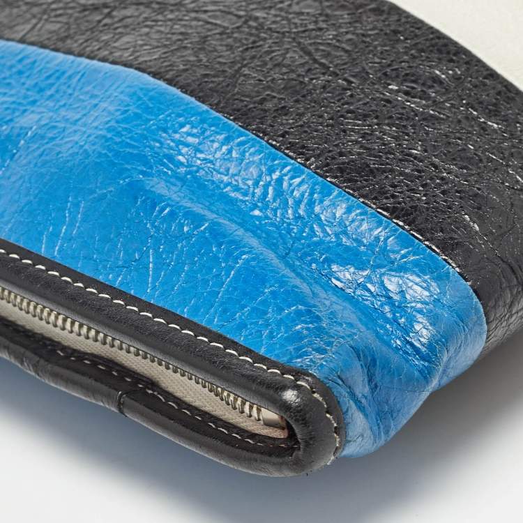 Pre Owned Balenciaga Tricolor Stripe Leather Bazar Pouch