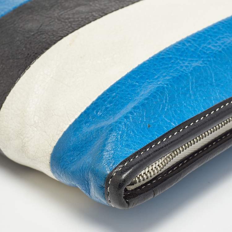 Pre Owned Balenciaga Tricolor Stripe Leather Bazar Pouch