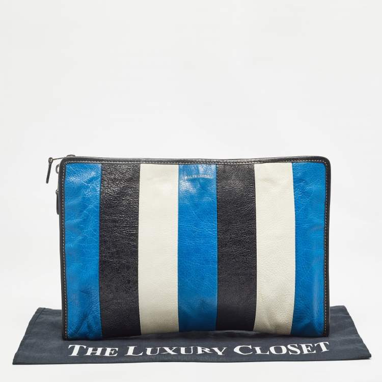 Pre Owned Balenciaga Tricolor Stripe Leather Bazar Pouch