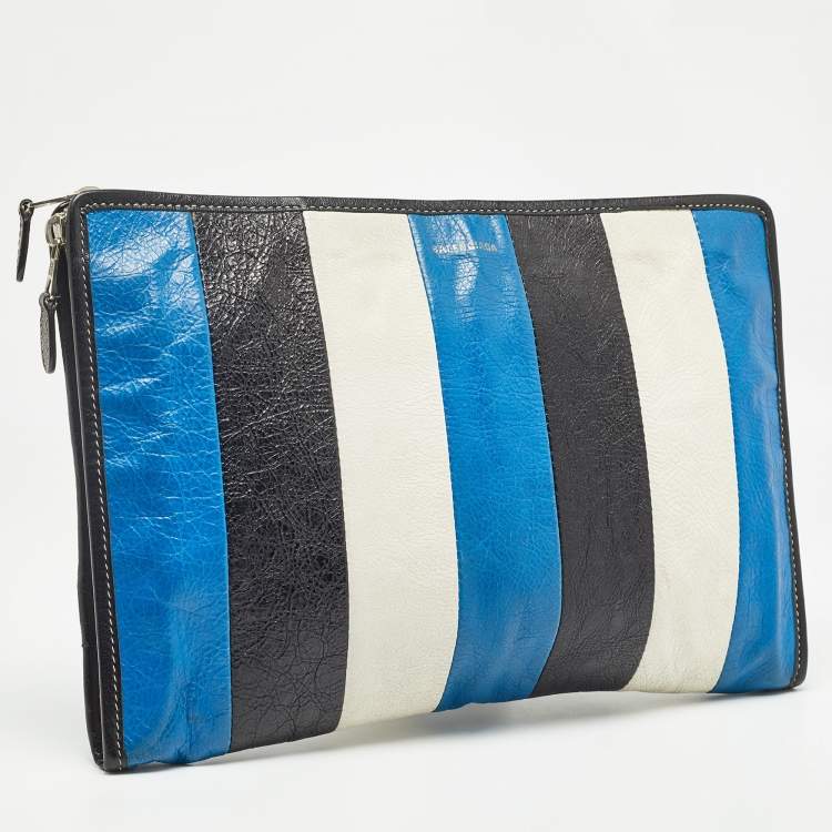 Pre Owned Balenciaga Tricolor Stripe Leather Bazar Pouch
